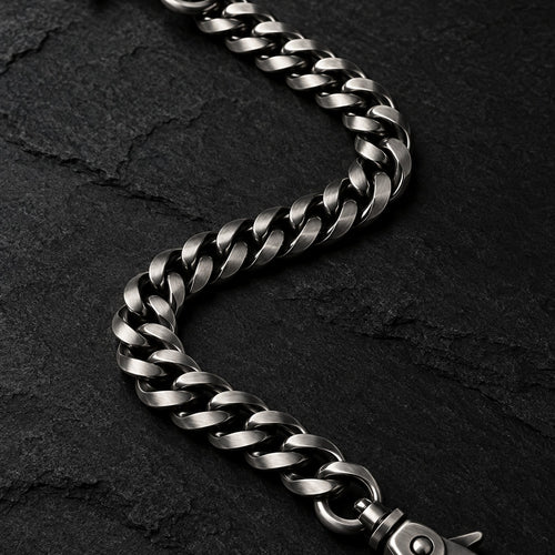 Brushed stainless steel biker wallet chain with lobster clasps