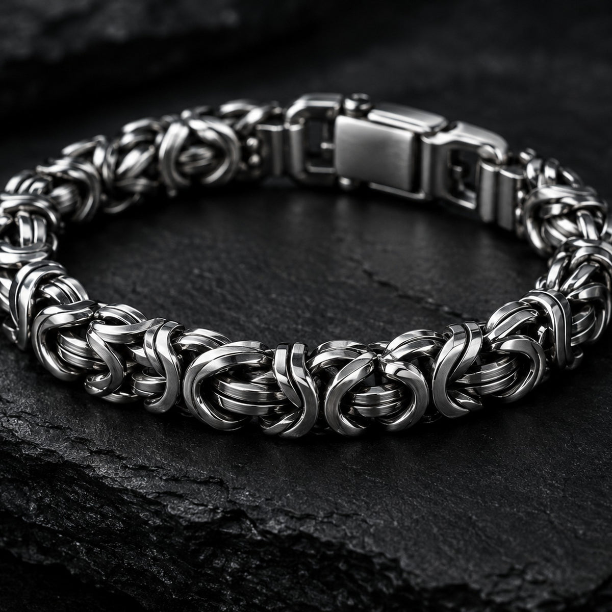 Polished stainless steel Byzantine chain bracelet