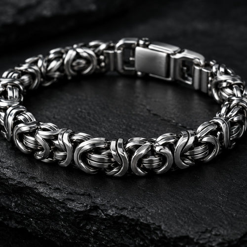 Polished stainless steel Byzantine chain bracelet