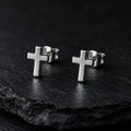 Pair of polished stainless steel cross stud earrings