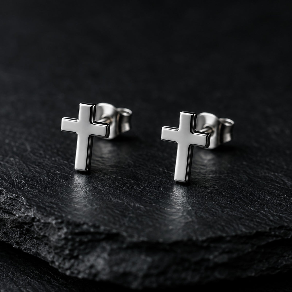 Pair of polished stainless steel cross stud earrings