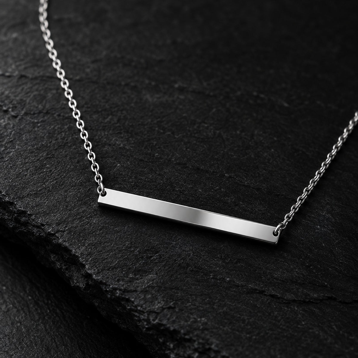 Polished stainless steel horizontal bar necklace