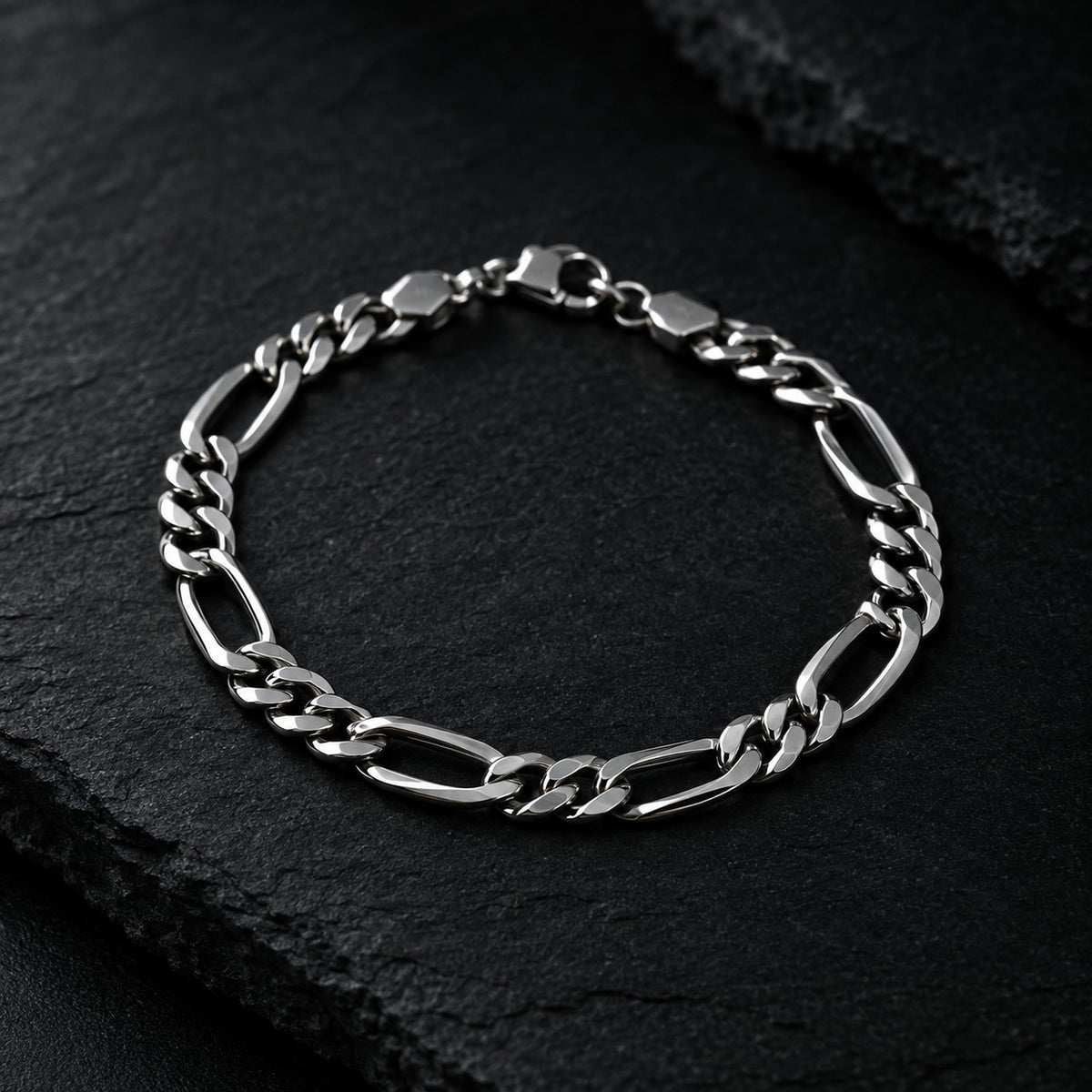 Polished stainless steel Figaro chain bracelet