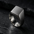 Brushed stainless steel square signet ring
