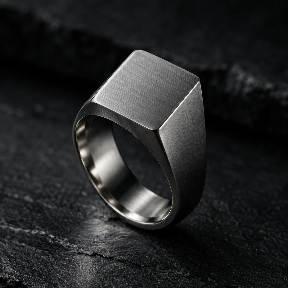 Brushed stainless steel square signet ring