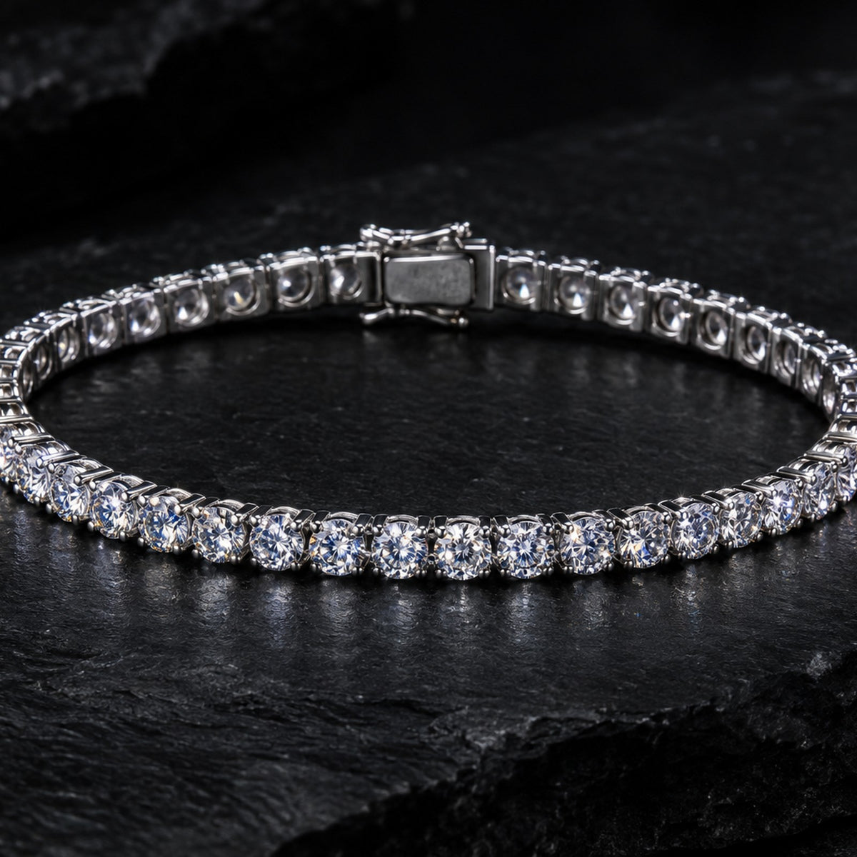 Stainless steel tennis bracelet with cubic zirconia stones